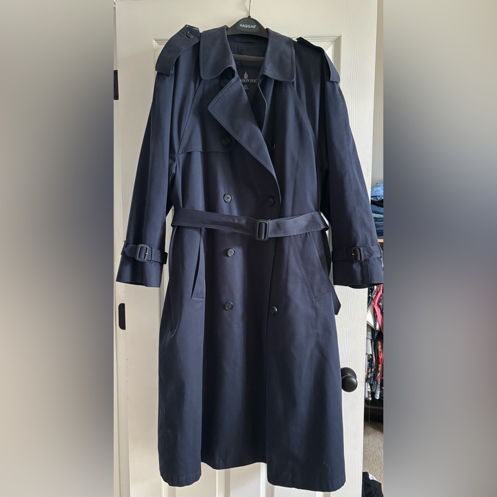 London Fog Mens Navy Blue Double Breasted Trench Coat Overcoat - Size 40 Regular
